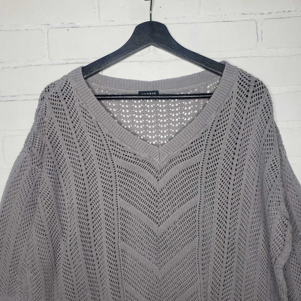 Torrid Grey Pointelle Knit Sweater - Picture 3 of 6